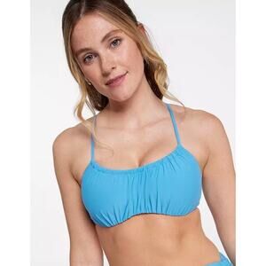 CALIA Scrunched Tie Back Bikini Top Blue Women UPF NEW Women Small Sexy Lace up